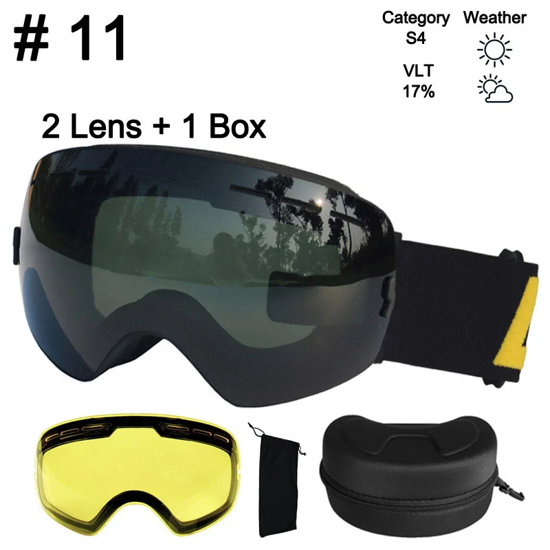 LOCLE лыжные очки противотуманные Сферический лыжный очки UV400 очки для лыж и сноуборда лыжные очки с ночной версии объектива и коробки - Цвет: Color 11 Lens Box