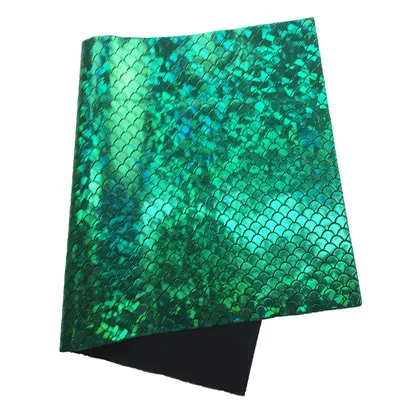 А4 листы из искусственной кожи 20*30 см Лазерная Синтетическая кожа ткань рыбья чешуя искусственная кожа ткань для шитья сумок лук одежды - Цвет: green
