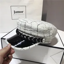 Осенне-зимняя винтажная Высококачественная твидовая шляпа из искусственной кожи с пуговицами, клетчатые шапки для женщин, военная шапка, женская кепка с якорем