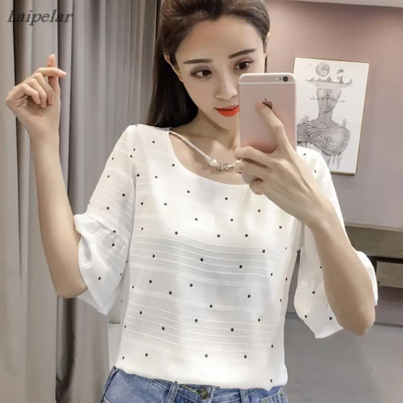 

2018 Summer Chiffon Shirt Womens Tops And Blouses Casual Elegant Ladies Shirts Women's Printed Stripes Blouse Camisas Feminina