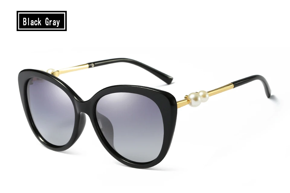 ELITERA, модные женские солнцезащитные очки с бабочкой и жемчугом, зеркальные, поляризационные, UV400, брендовые, дизайнерские, с оригинальной коробкой - Цвет линз: black gray