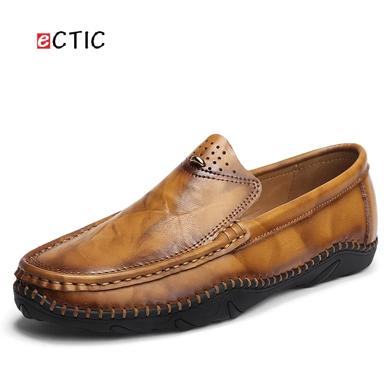 ECTIC Leisure Leather Shoes Men Casual Genuine Cow Leather Loafers Slip