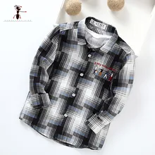 Kung Fu Ant/ г. осенние повседневные рубашки в клетку с длинными рукавами для мальчиков, детские блузки с отложным воротником и вышивкой 7118