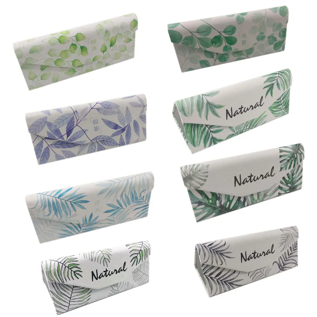 

Foldable Eyeglass Case Hard Shell Sunglasses Case Holder Women Magnet Closure Simple Leaf Pattern Box