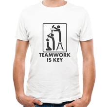 Creative Funny teamwork is key Design Cooperation Printed T Shirt Summer Men’s Novelty Cool Short Sleeve Tee Tops