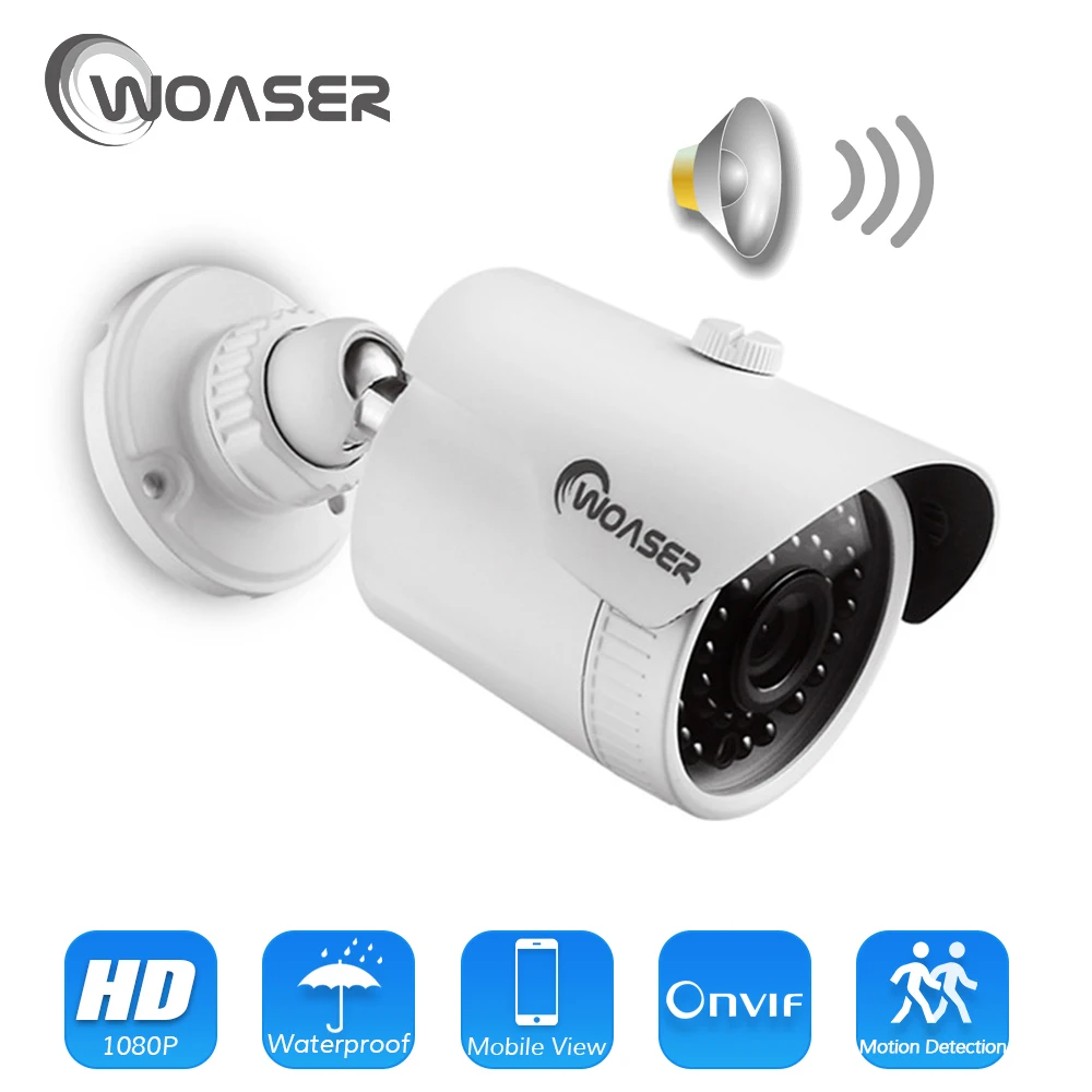 

WOASER 1080P 48V XMEYE Surveillance Camera IP Waterproof IP66 Outdoor ONVIF Email Alert Mobile Monitoring IP Camera With Audio