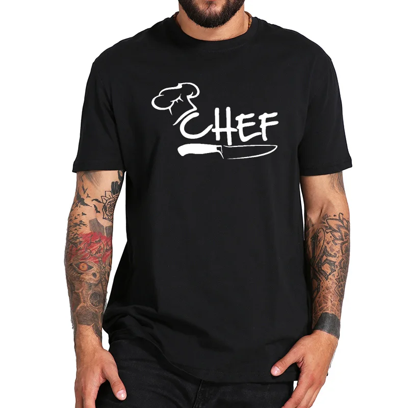 

Chef T shirt Funny Cook Tee cap kitchen knife Epicure Clothes High Quality O-neck Tops Cotton Restaurant T-shirt Men EU Size