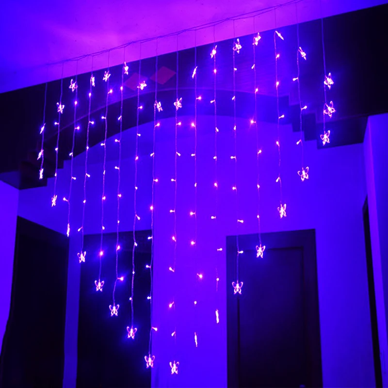 

SPLEVISI 2x1.5M LED Heart-Shape Butterflies Fairy String Curtain String Light Xmas Valentine's Day Birthday Wedding Party Decor