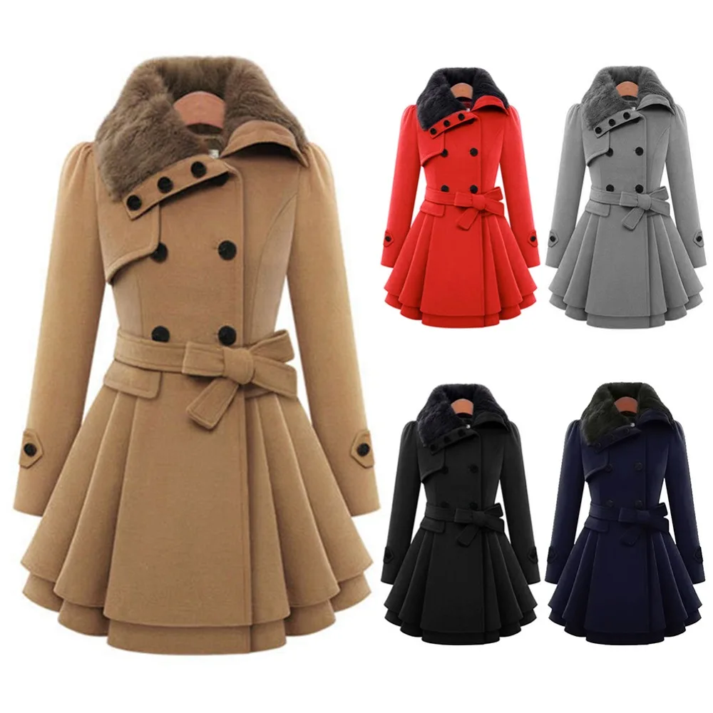 Зимнее пальто, Женский Тренч, пальто с отложным воротником, с длинным рукавом, бушлат из искусственного меха, двубортное, Толстого размера плюс, модная верхняя одежда