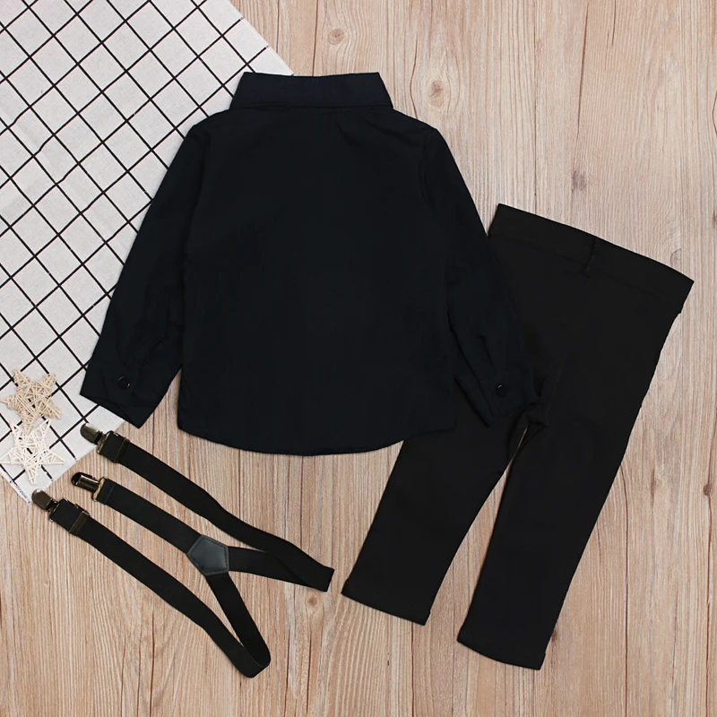 Rorychen/комплекты одежды для мальчиков г. Осенний комплект одежды для маленьких мальчиков черная рубашка+ комбинезон, комплекты одежды из 2 предметов детская одежда для мальчиков