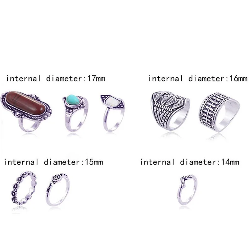 New Arrival Fashion Vintage Women's Boho Crystal Flower Knuckle Ring Tibetan Turkish Rings for women midi rings Ring Set J13#N (1)