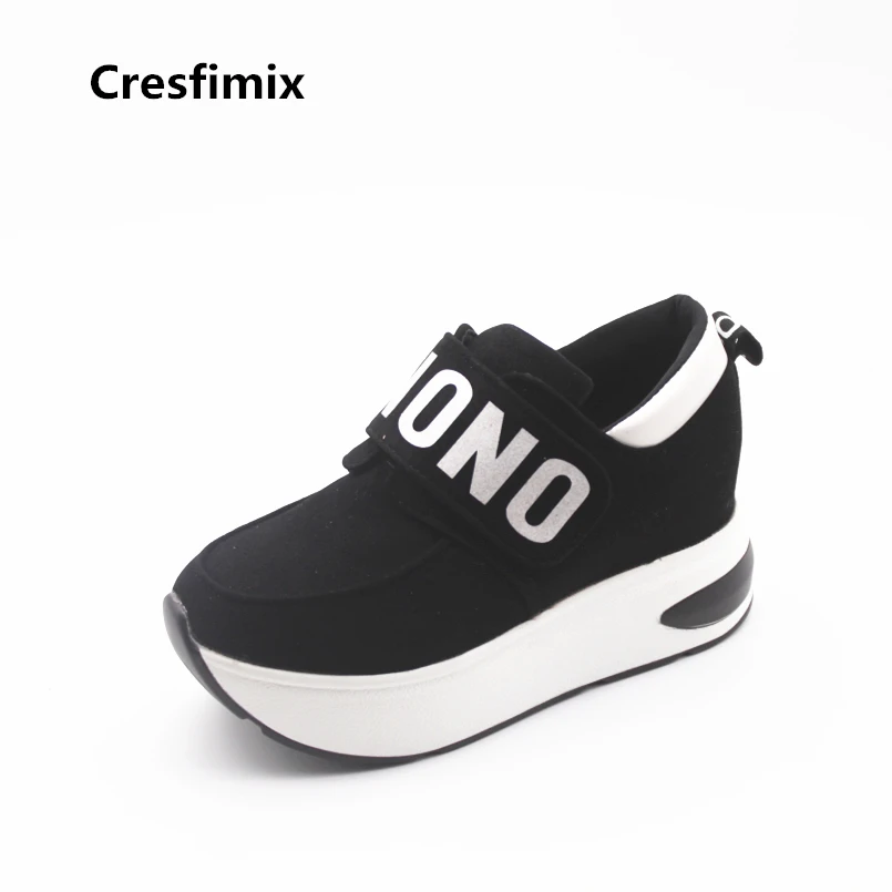 Cresfimix women fashion letter print height increase black shoes lady cute flat platform comfortable shoes cute cool shoes b851