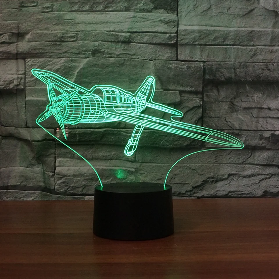 Bedroom Decoration Kids Sleep Light 3D USB Fix-Wing Aircraft Table Lamp LED Colorful Plane Night Light For Birthday Holiday Gift