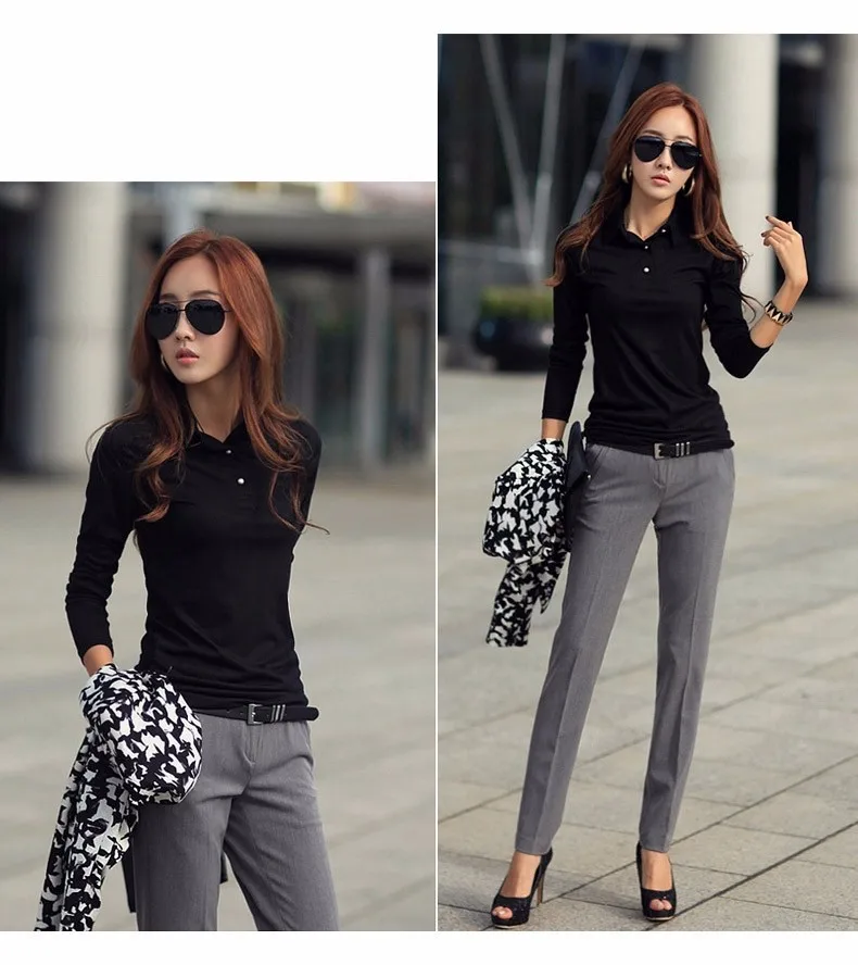 Spring Autumn Casual Polo Women 2016 New Long Sleeve Slim Polos Mujer Black White Red Tops Plus Size Lady Polo Shirt Femme A558 g
