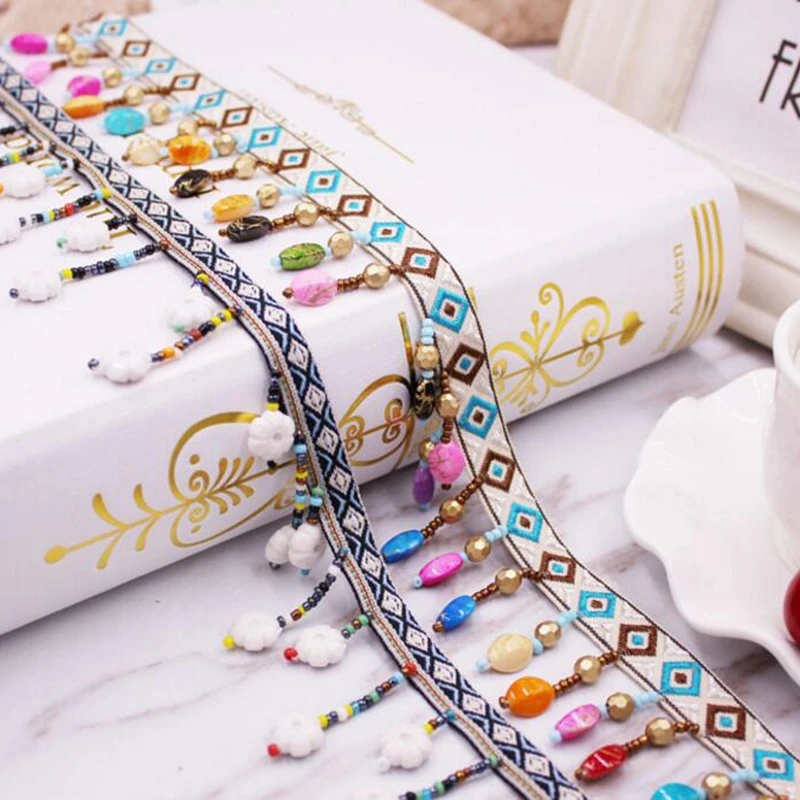 

1Yards/Lot Ethnic Tassel Embroidery Lace Trim Width 4cm Boho Handmade Sewing on Clothes Accessories Cotton Fabric Lace Ribbon