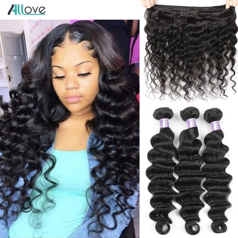 Allove Loose Deep Wave Bundles Peruvian Hair Bundles Human Hair Extensions 1 3 4 Bundles Deals Non