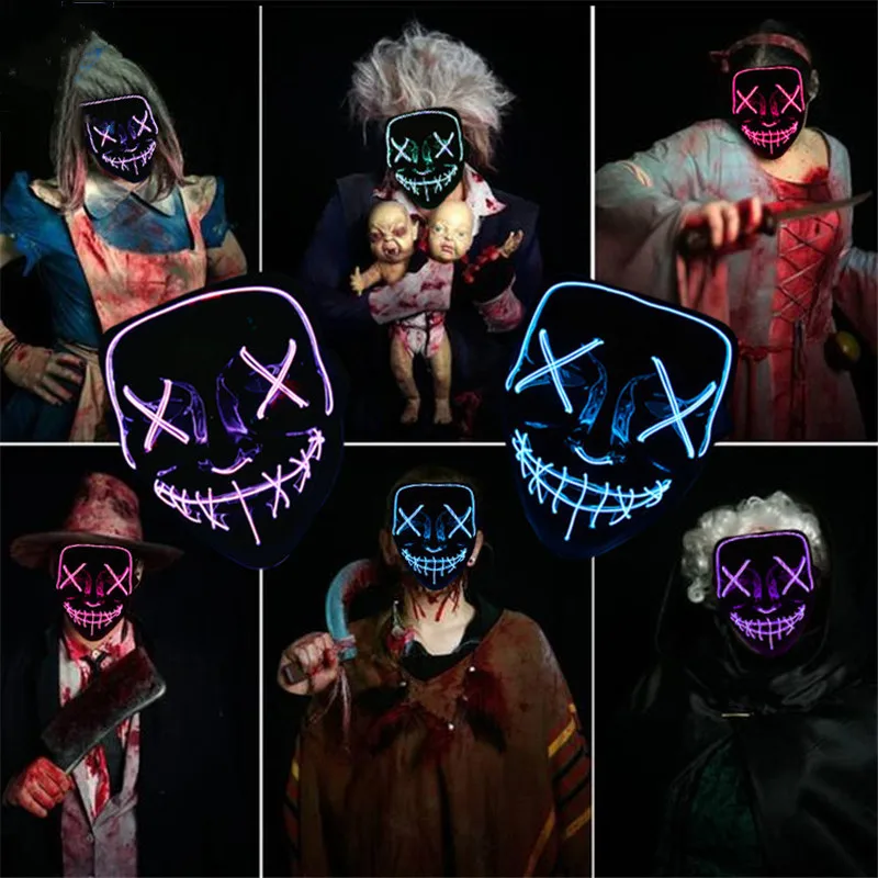 Led Mask Halloween Party Masque Masquerade Masks Neon Maske Light Glow In The Dark Mascara Cosplay Horror Masker Glowing Gifts (2)
