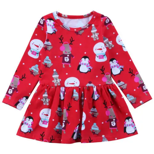 Cool Kids Newborn Baby Girls Christmas Dresses Snowman Deer Print cool Kids Newborn Baby Girls Christmas Dresses Snowman deer print Clothes Tutu Outfits Gifts long sleeve - Cool Kids Newborn Baby Girls Christmas Dresses Snowman Deer Print