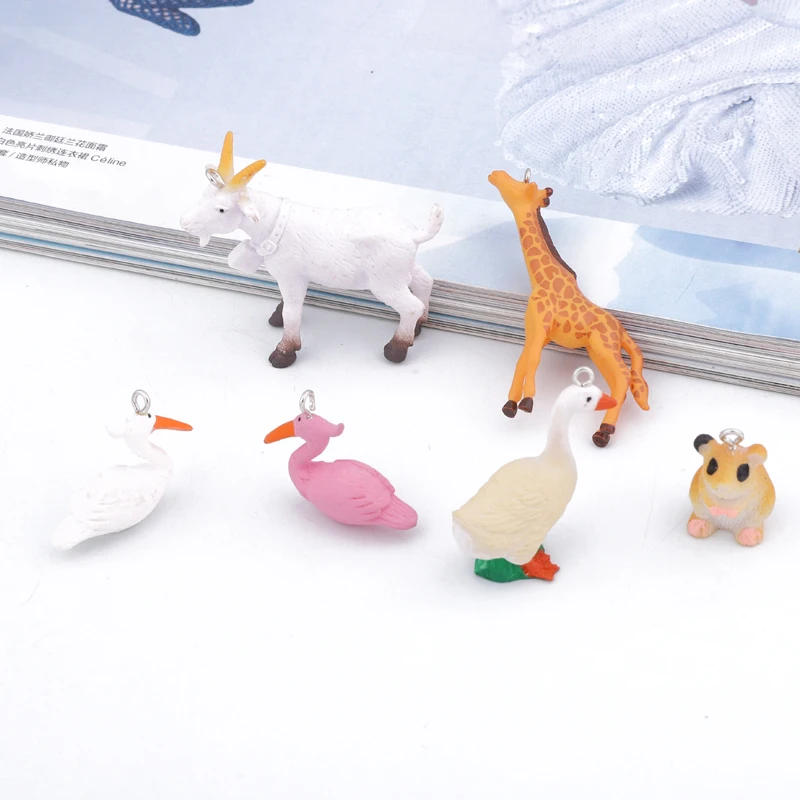 

2pcs Cute Hamster Flamingo Keychain Resin Charms Diy Crafts Findings Handmade Zodiac Phone Case Necklace Animal Pendants
