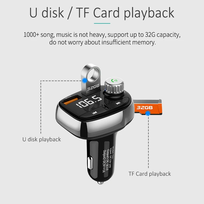 Bluetooth Car Kit for xiaomi car charger FM Transmitter MP3 Player Dual USB Fast Charging Voltage Display SD TF Music Playing Bluetooth Car Kit for xiaomi car charger FM Transmitter MP3 Player Dual USB Fast Charging Voltage Display SD TF Music Playing