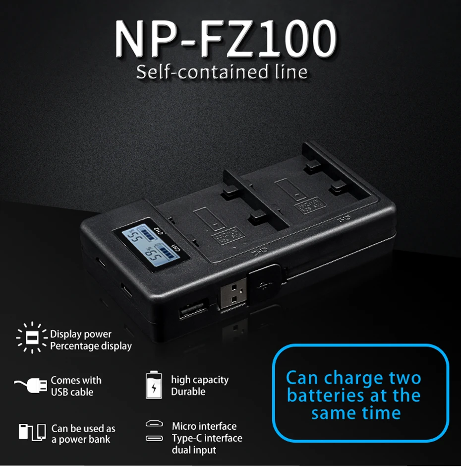 

PALO NP-FZ100 NPFZ100 FZ100 Battery Charger for Sony Alpha a9, Alpha a7R III, A7R MARK 3, Alpha a7 III, A7 MARK 3
