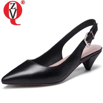

ZVQ women fashion pumps genuine leather upper mid heels summer new style good quality office ladies high quality brand shoes