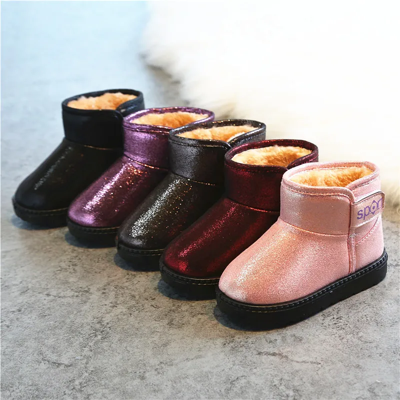 Winter 2017 Children Boots Girls Sequins Cotton Baby Warm Shoes Student
