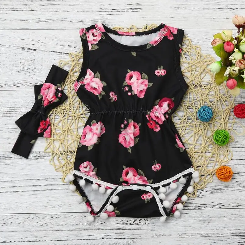 

2Pcs Baby Girls Infant Floral Tassel Jumpsuit Romper+Headband Set Clothes skin-friendly baby girl clothes August 14