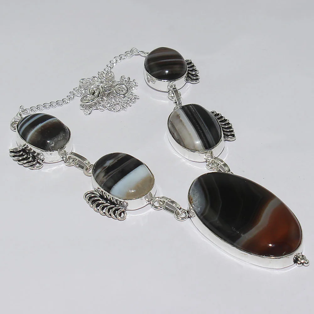 Ожерелье Botswana Agates с серебряным наложением поверх меди 50 1 см N2199|agate necklace|necklace