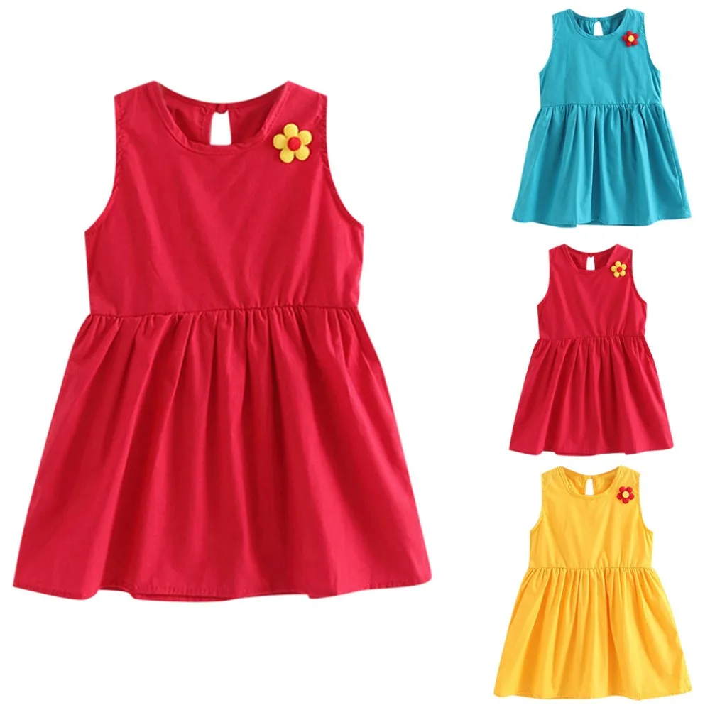 Toddler Kids Baby Girls Solid Flower Print Princess Party Dress Sundress Clothes