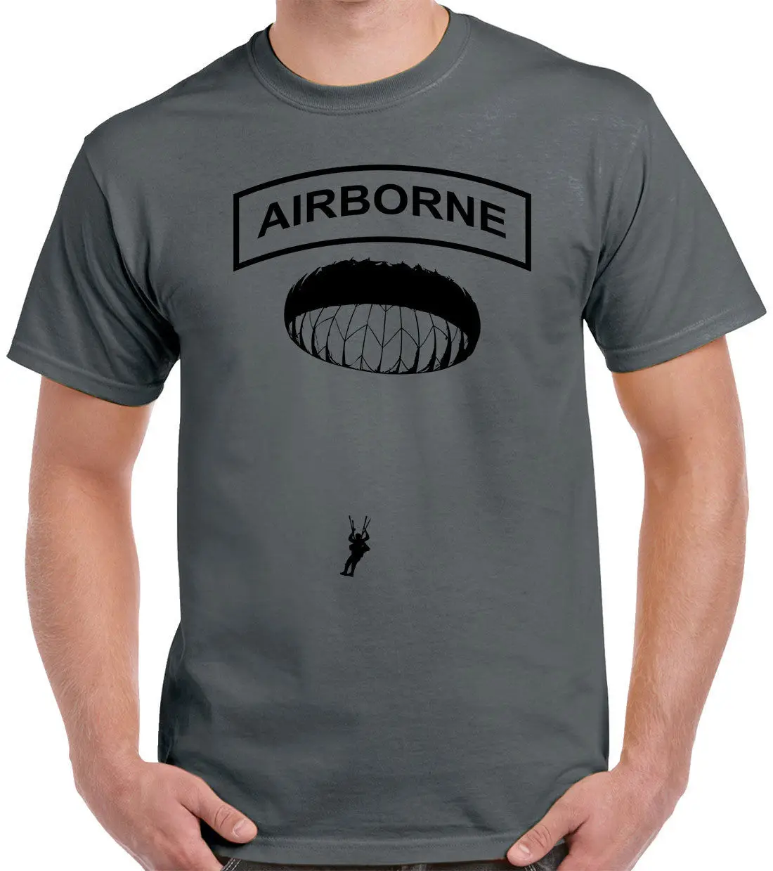 Airborne T-Shirt Black Ink Paratrooper 82nd Fashion Casual Print T Shirt Human Race Hip Hop Clothing Cotton Short Sleeve T Shirt