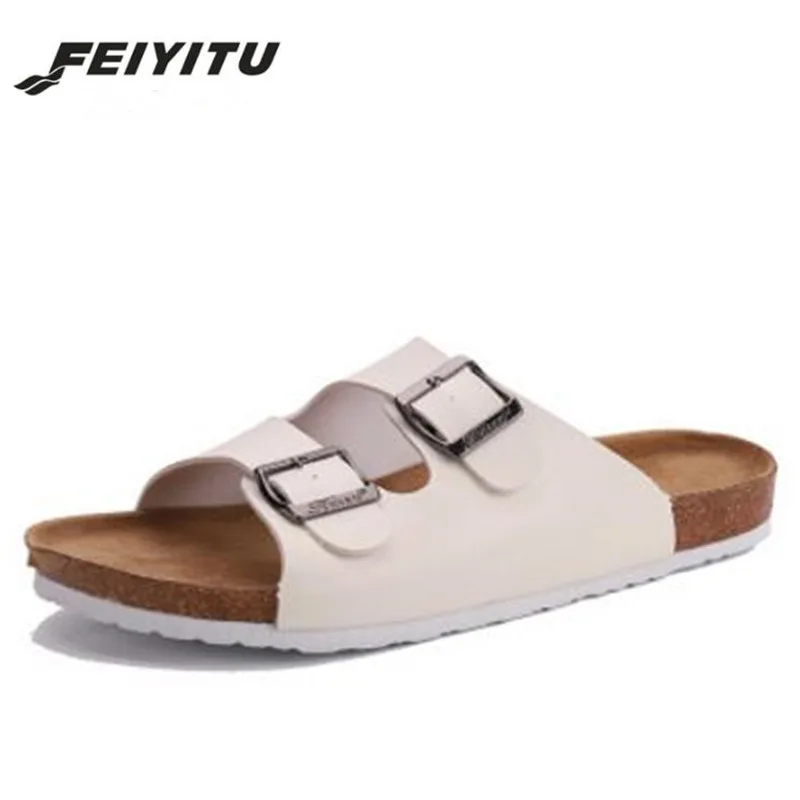 

Feiyitu New 2018 shoes Men sandals Cork slippers fashion Cow Muscle Casual Slippers summer style flip flop shoes Big Size 35-45