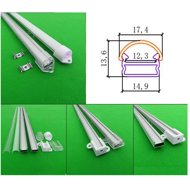 10x1 м алюминиевый профиль для светодиодный ленты, жесткий брусок с молочным/прозрачным покрытием для 12 мм 5630 pcb с фитингами, светодиодный жесткий брусок