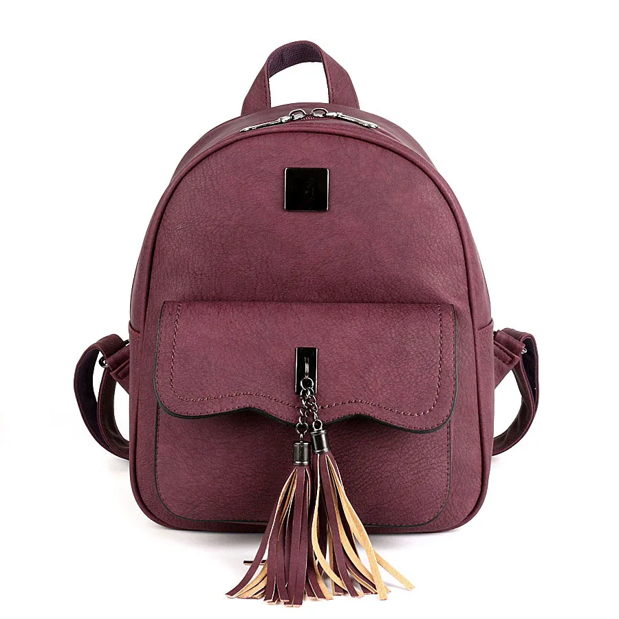 COOL WALKER Solid Color New Tassel Women Backpacks Fashion PU Leather Lady Backpack Fashion
