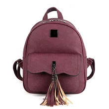 COOL WALKER Solid Color New Tassel Women Backpacks Fashion PU Leather Lady Backpack Fashion Girls School Bag Cute Female