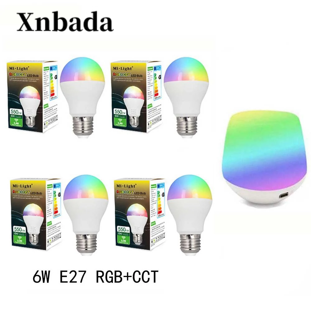 

Mi Light Led Lamp 6W E27 RGB+CCCT Led Bulb +IBX1 RF Remote Wifi Led Spotlight light Dimmable Led light AC85-265V Free Shipping