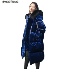 Высокая копия, женский пуховик с меховым воротником, куртка на белом утином пуху, Зимняя парка с капюшоном, свободная длинная куртка, женское теплое пальто Q776