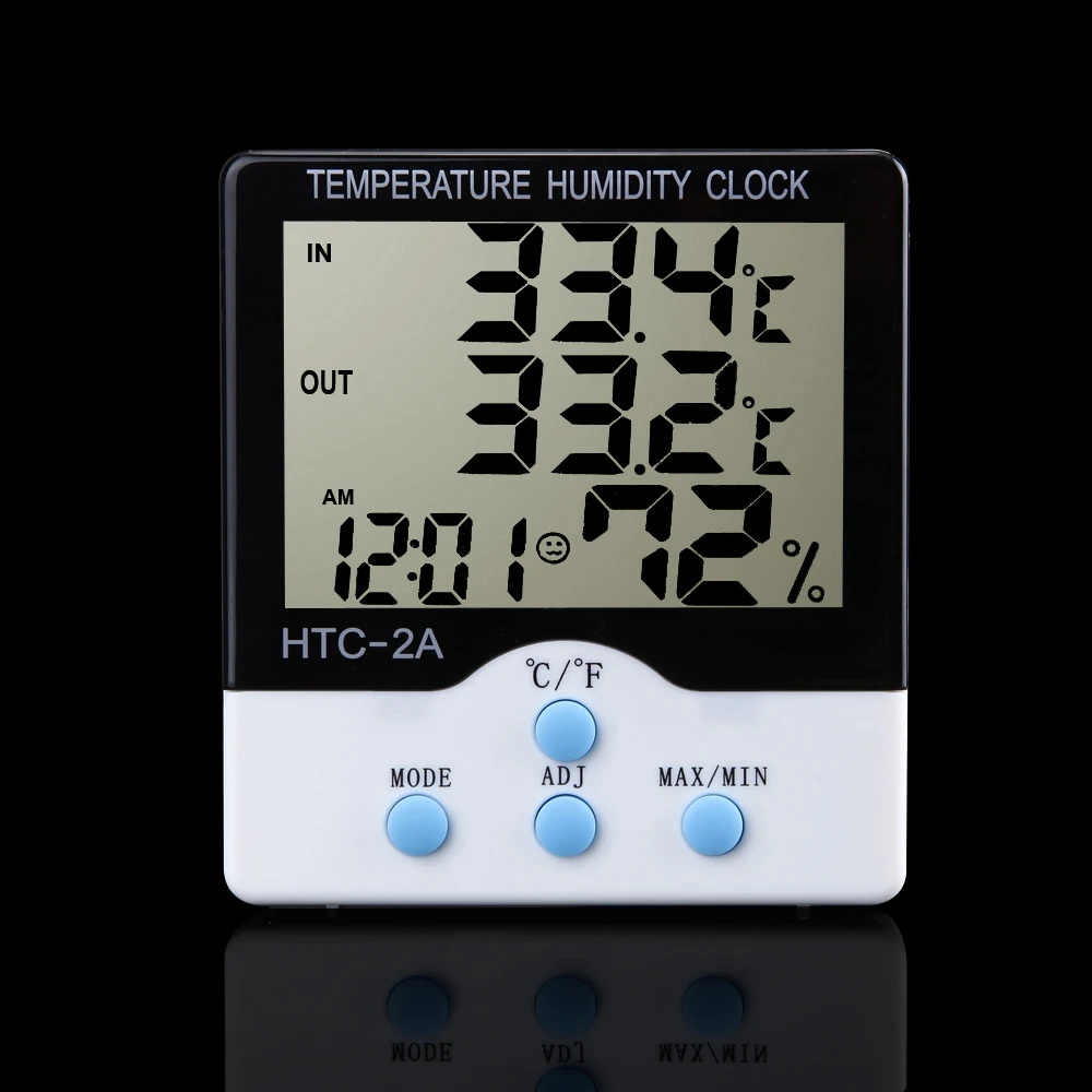 

1pc Digital LCD Thermometer/Hygrometer Tester Electronic Clock HTC-2A Temperature Humidity Meter for Indoor Outdoor Thermometer