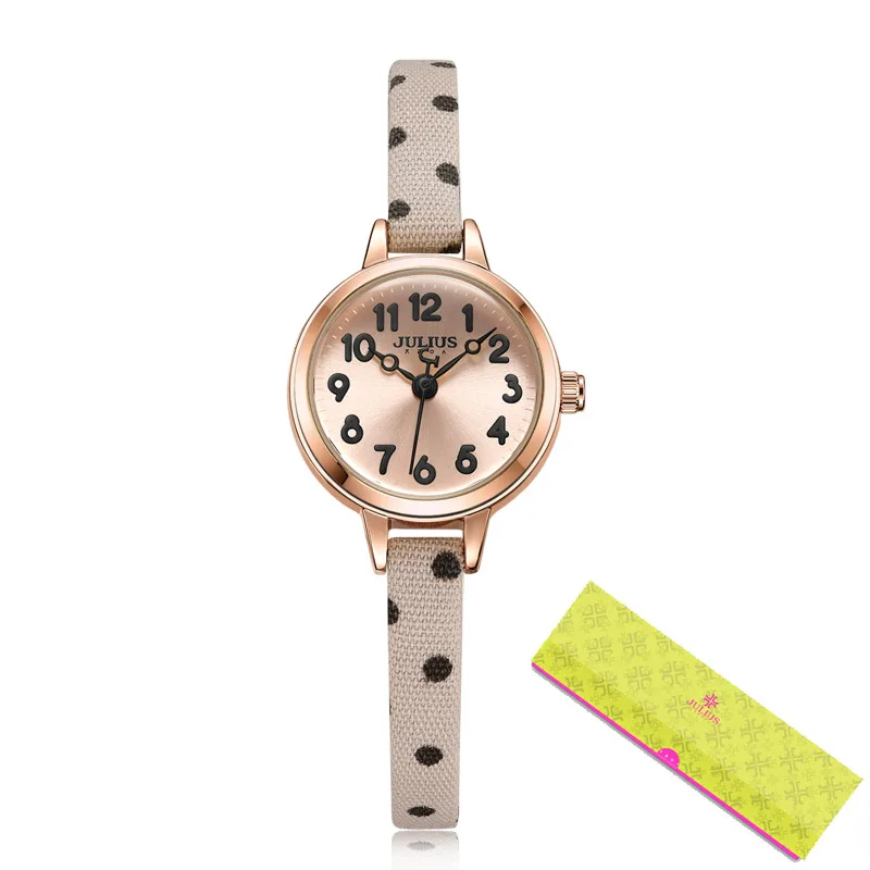 Юлий маленькие часы девушка подарок часы «арабский номер» Япония Кварцевые детские часы ультра тонкий мультфильм часы с кожаным ремнем JA-1022 - Цвет: pink band