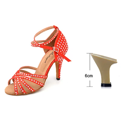 Ladingwu Стразы Обувь для танцев для Для женщин Dansschoenen Dames латинская мягкая подошва Танго Танцы, женские туфли на каблуках, женская обувь, для Для женщин Высота каблука 10 см - Цвет: Red 6cm