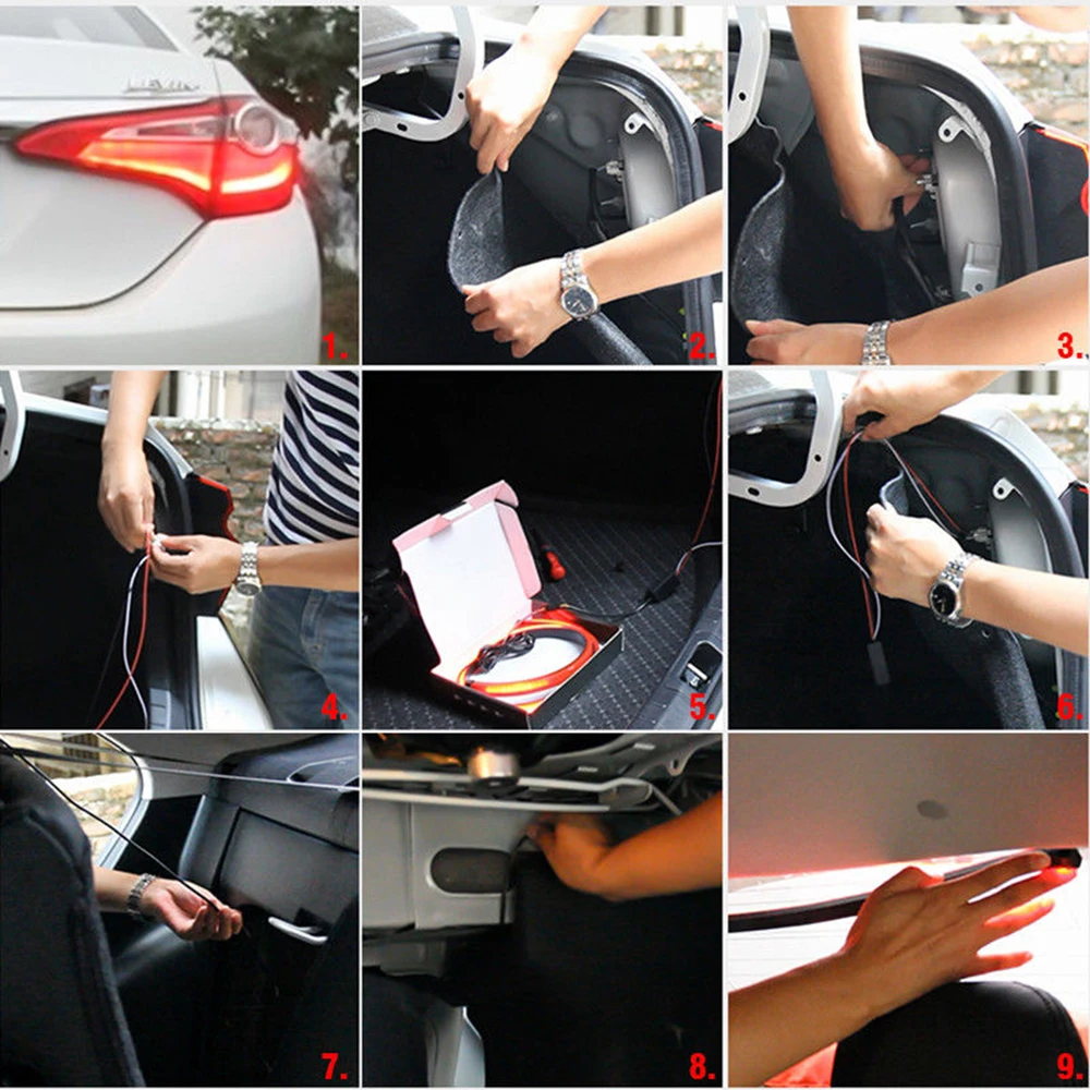 Interiores de Alta Luzes de Freio Luz de Advertência Luz de Travagem Luz de Sinal Auto 103 cm Traseiro da Cauda Acessórios Montagem Novo 12 v Carro Levou Tira 9 Da Cauda Acessórios Interiores de Alta Montagem