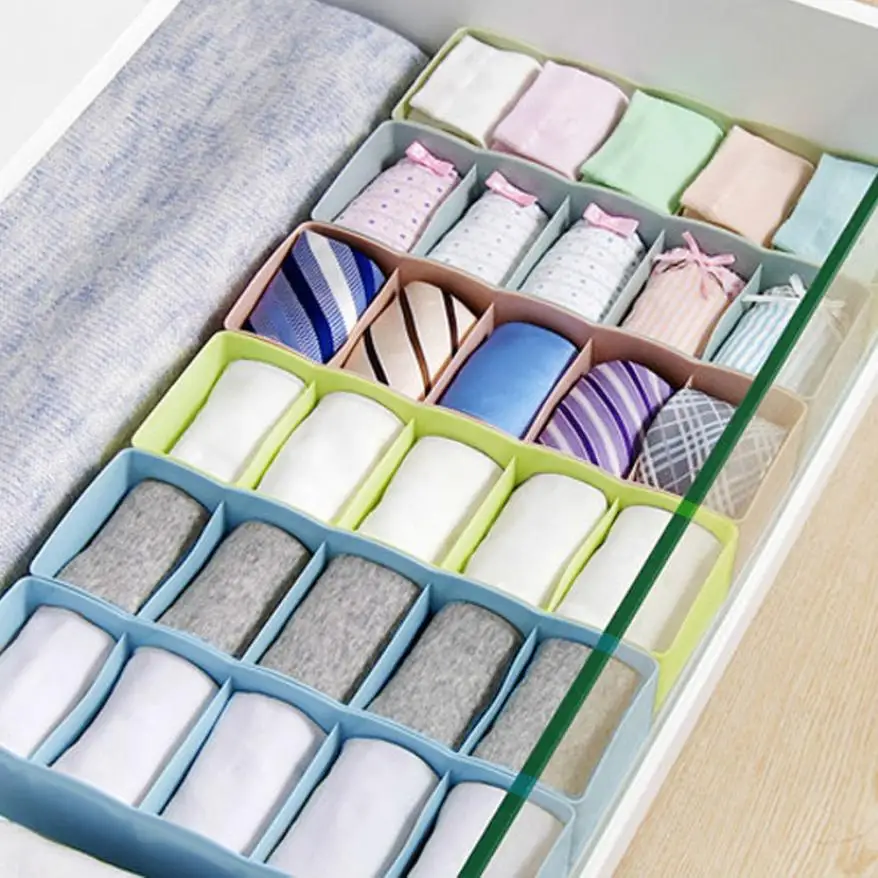 

5 Cells Plastic Organizer Storage Box Tie Bra Socks Drawer Cosmetic Divider Tidy