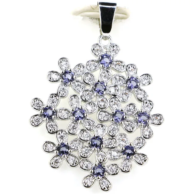 

Elegant Hollow Tanzanite Wedding Woman's Party Gift 925 Gold Silver Pendant 42x23mm