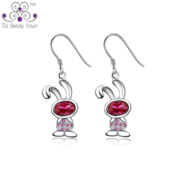 

Real 925 Sterling Silver Dangle Earrings Women Girl Fashion Party Jewelry Cute Small Rabbit Pink Cubic Zirconia Anti Allergic