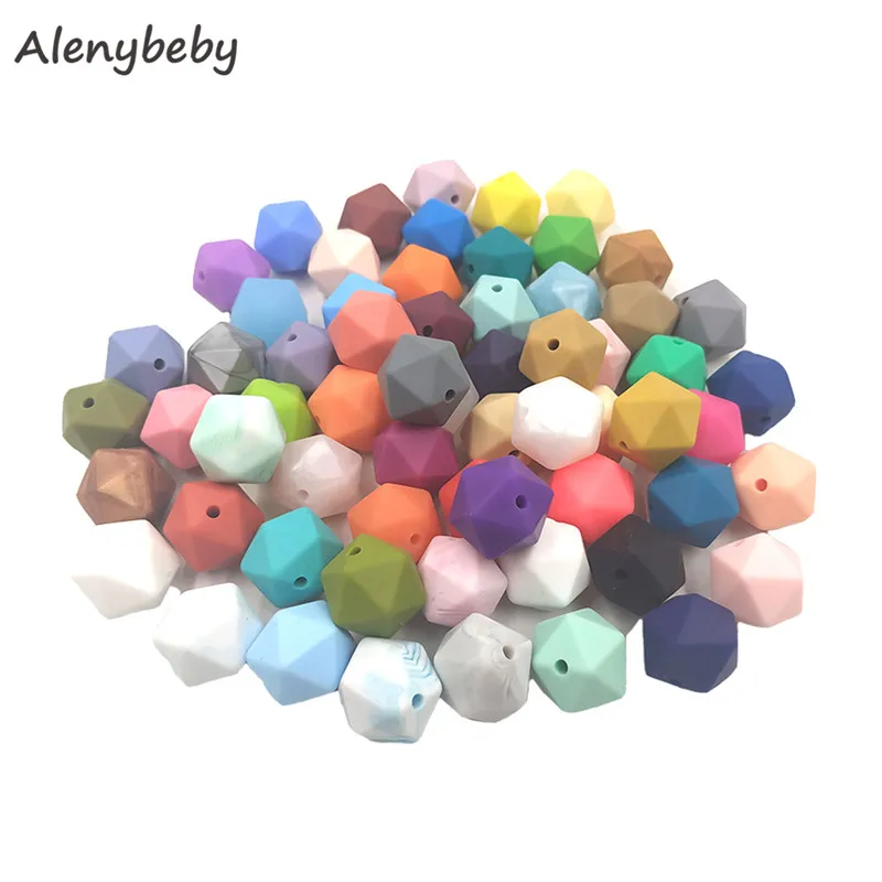 50pc 17mm Silicone Teether Beads Safe Icosahedron Shaped Candy Mix Color Teething Silicone Bead Toy BPA Free DIY Necklace Making