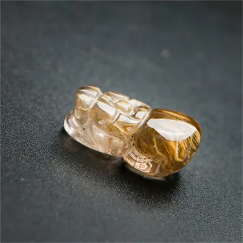 

Genuine Natural Gold Titanium Rutilated Quartz Crystal Carved PiXiu Women Man Fashion Jewelry Pendant 20*12*8mm