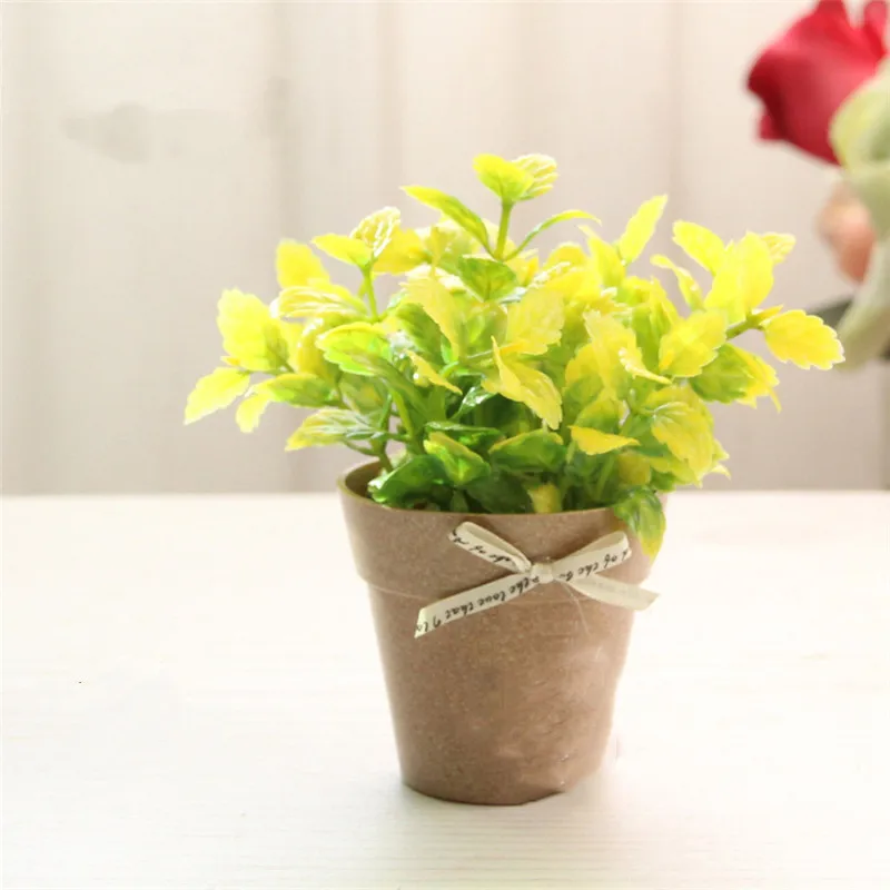 Искусственные примулы декоративное растение цветок дома искусственный цветок для декорирования маленький мини искусственный бонсаи Зеленый завод 1 комплект и ваза - Цвет: Green