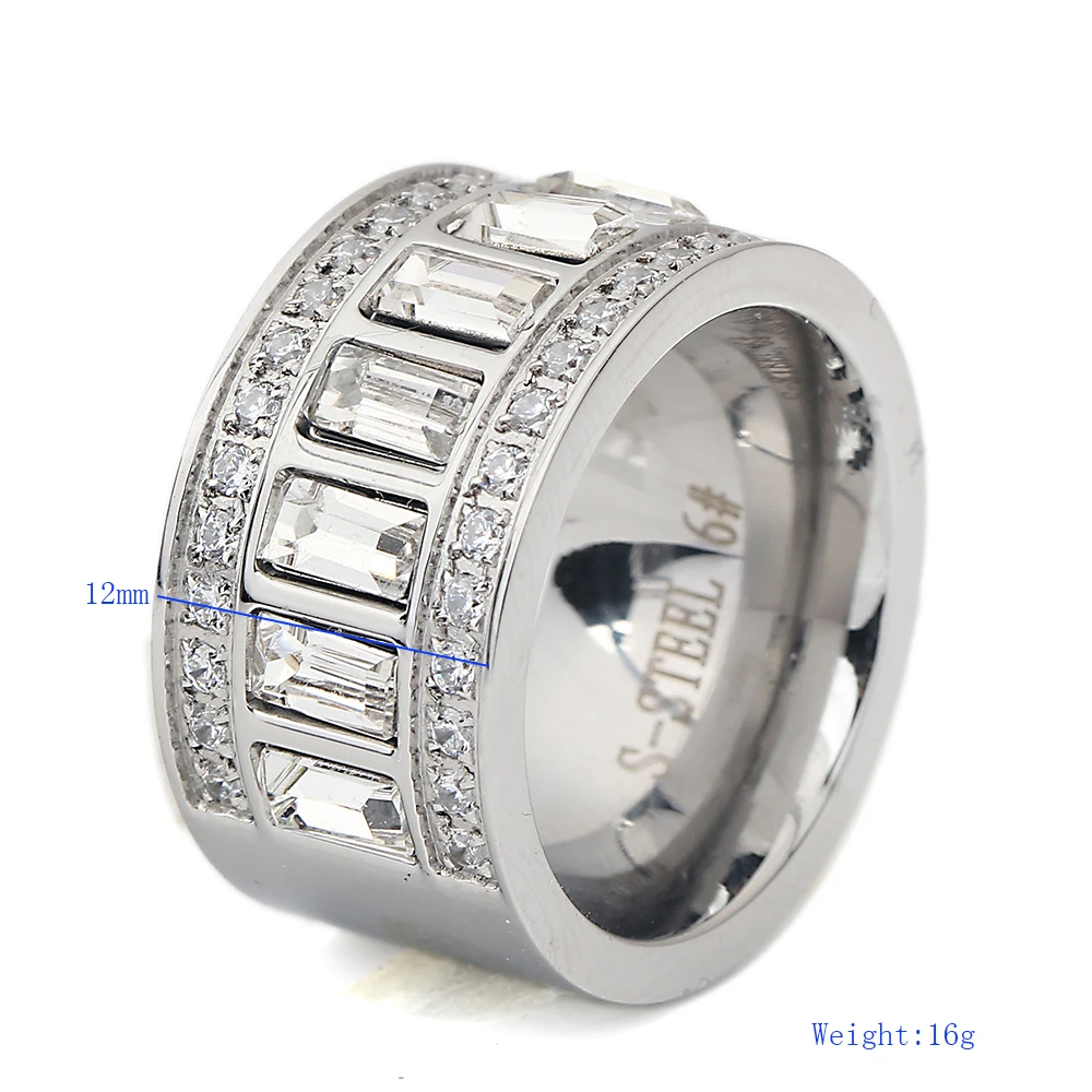 Women Men's Ring Stainless Steel Wedding Ring With Cubic Zirconia Party Jewelry USA Size