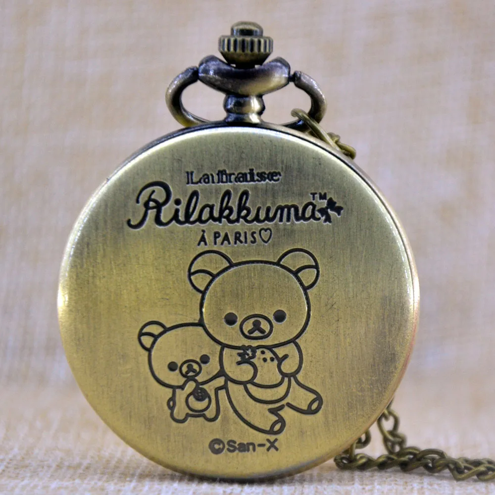 New Fashion Bronze Rilakkuma Paris San-X Quartz Pocket Watch Analog Necklace Pendant Womens Men GIfts Chain Montre Reloj | Наручные часы