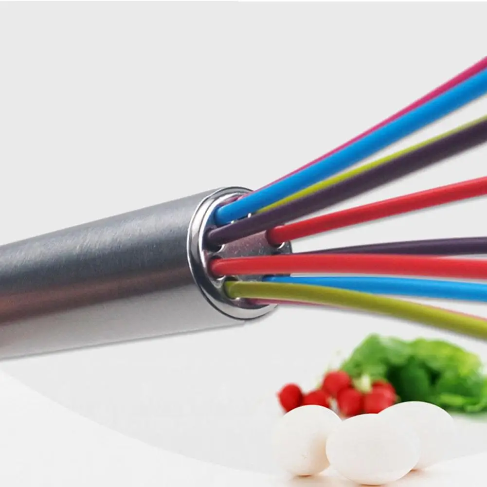 Yfashion Colorful Silicone Whisk Frother Cream Kitchen Utensils For Blending Stainless Steel Handle Mixer Stirring Tool Handheld